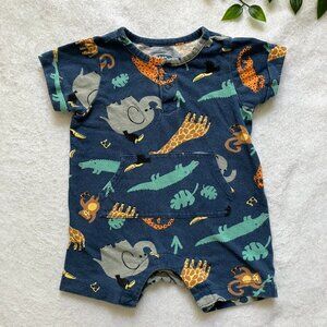 Old Navy Baby Romper 0-3M | Navy Jungle Animal Print One-Piece | GUC